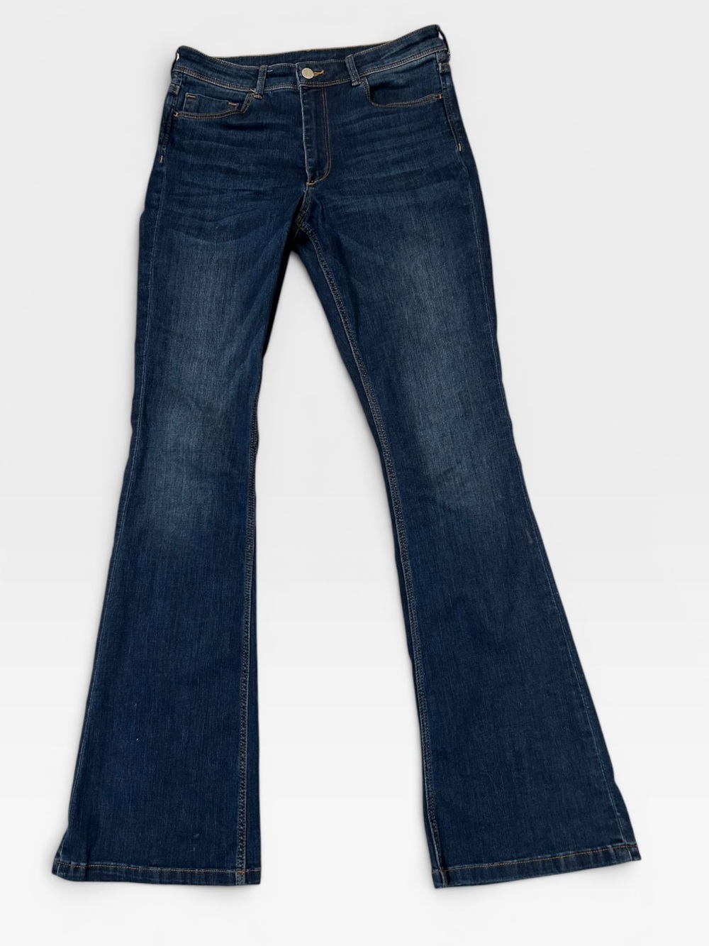 &Denim High Waist Mini Flare Jeans Women’s Size 8 32” Inseam Dark Wash Denim